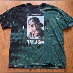 Green and Black Tupac Poetic Justice Tie-Dye Graphic T-Shirt